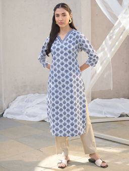 Stylum - Womens Blue Striped Printed Straight Kurta