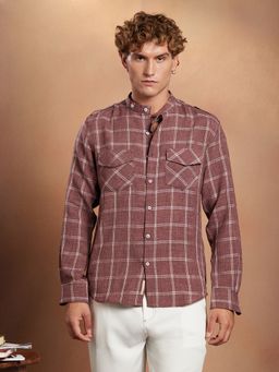 Campus Sutra - Men's Brick Mauve Bi-Graph Utility Oversized Shirt
