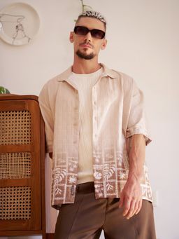 Campus Sutra - Men's Ecru Beige Tropic Tactile Shirt