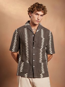 Campus Sutra - Men's Chocolate Brown Ziggy-Weave Oversized Shirt
