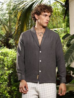 Campus Sutra - Men's Charcoal Grey Solid Shawl Collar Oversized Shirt
