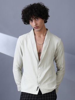 Campus Sutra - Men's Light Pistachio Solid Shawl Collar Oversized Shirt
