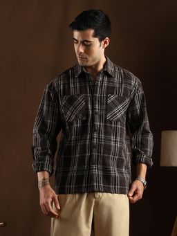 Campus Sutra - Men's Midnight Black Multi-Check Utility Shacket