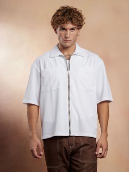 Campus Sutra - Men's Chalk White Waffle-Utility Oversized Shirt