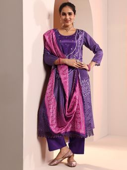 Libas - Purple Bandhani Kurta and Trouser with Dupatta
