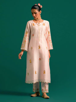 Anantaa by Roohi Trehan - Pink Hand Embroidered Thread Work Silk Chanderi Kurta