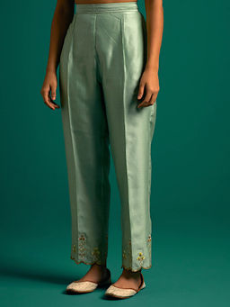 Anantaa by Roohi Trehan - Green Hand Embroidered Thread Work Silk Chanderi Pant