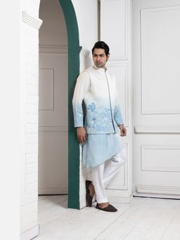 SMRITI - Ivory-Sky Ombre Embroidered Nehru Jacket