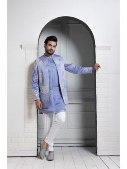 SMRITI - Blue Azure Bloom Embroidered Nehru Jacket