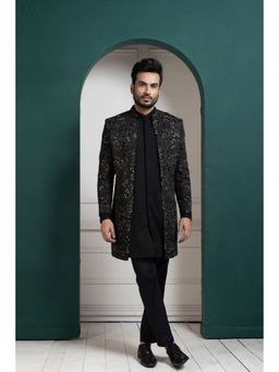 SMRITI - Midnight Black Embroidered Achkan Jacket