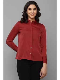 Allen Solly - Women Maroon Solid Long Sleeves Shirt