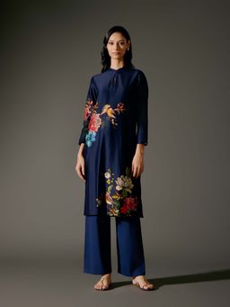 Rohit Bal - Blue Chanderi Print Kurta with Pant (Set of 2)