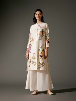 Rohit Bal - Ivory Chanderi Print Kurta with Palazzo (Set of 2)