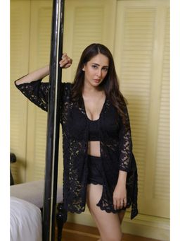 Ammarzo - Noir Desire Sheer Lace Sleepwear Robe for Women