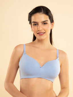 Nykd by Nykaa - Breathe Cotton Padded Wireless T-Shirt Bra 3-4Th Coverage-NYB002 Blue