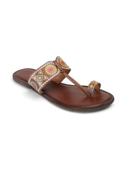 PEPPER - Tan Floral Leather Kolhapuris