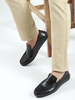 Monte Carlo - Men Black Slip On Genuine Leather Loafers