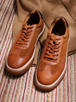 Monte Carlo - Men Tan Lace Ups Genuine Leather Sneakers