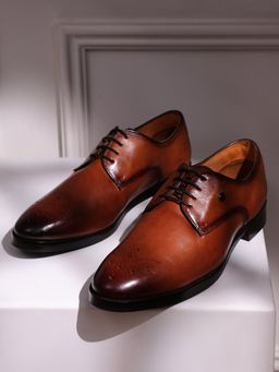 Monte Carlo - Men Tan Genuine Leather Comfortable Lace-Up Formal Derbies