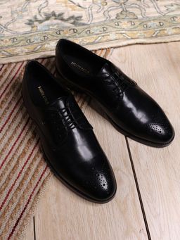 Monte Carlo - Men Black Genuine Leather Comfortable Lace-Up Formal Derbies