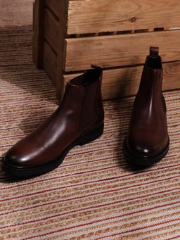Monte Carlo - Men Brown Elastic Genuine Leather Chelsea Boots