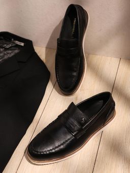 Monte Carlo - Men Black Slip On Genuine Leather Penny Loafers