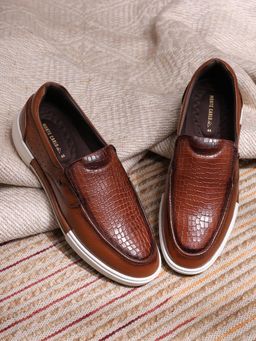 Monte Carlo - Men Tan Leather Slip On Loafers