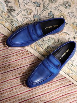 Monte Carlo - Men Navy Blue Slip On Leather Penny Loafers