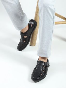 Monte Carlo - Men Black Velcro Leather Sandals