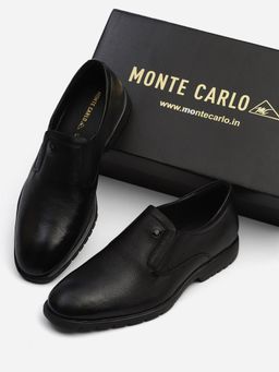 Monte Carlo - Men Black Solid Slip On Genuine Leather Loafers