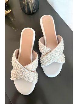 Modanta - Cross Strap Pearl White Wedges