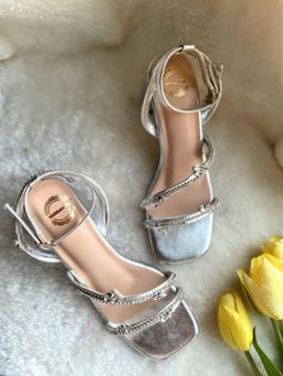 Modanta - Silver Diamond Strappy Heels