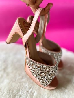 Modanta - Peach Satin Diamond Heels