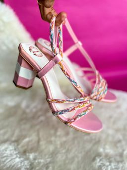 Modanta - Pink Multi Lace Block Heels