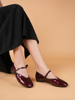 Drop Bold - Maroon Glossy Mary Jane Ballerinas
