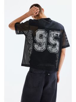 H&M - Men Black Loose Fit Printed Mesh T-Shirt