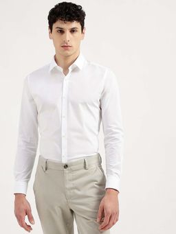 United Colors of Benetton - Men Slim Fit Collar Neck Solid White Shirt