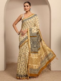 Libas - Yellow Ethnic Motif Printed Saree With Unstitched Blouse