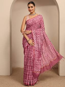 Libas - Pink Ethnic Motif Printed Saree With Unstitched Blouse