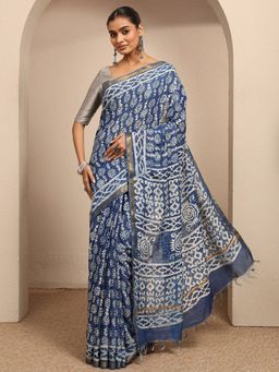 Libas - Blue Ethnic Motif Printed Saree With Unstitched Blouse