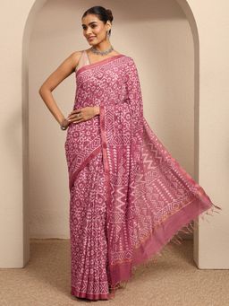 Libas - Pink Ethnic Motif Printed Saree With Unstitched Blouse