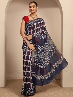 Libas - Blue Tribal Printed Saree With Unstitched Blouse