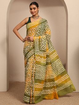 Libas - Mustard Ethnic Motif Printed Saree With Unstitched Blouse