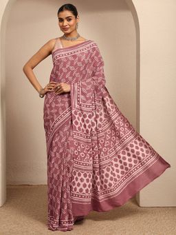 Libas - Mauve Abstract Printed Saree With Unstitched Blouse