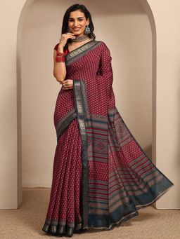 Libas - Pink Ethnic Motif Printed Saree With Unstitched Blouse