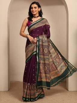 Libas - Purple Ethnic Motif Zari Saree With Unstitched Blouse