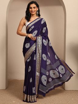 Libas - Purple Geometric Printed Saree With Unstitched Blouse
