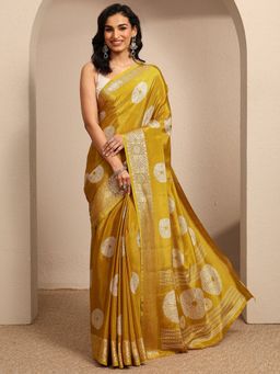 Libas - Mustard Geometric Printed Saree With Unstitched Blouse