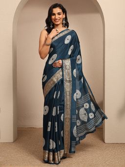 Libas - Navy Blue Geometric Printed Saree With Unstitched Blouse