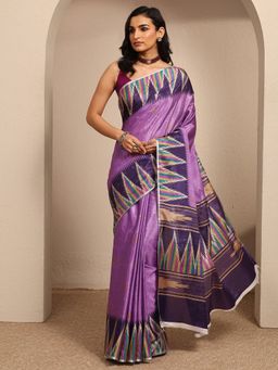 Libas - Lavender Ethnic Motif Printed Saree With Unstitched Blouse